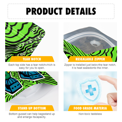 Custom Wholesale Logo Popcorn Candy Laminating Edible Clear 3.5g Sealed Mylar Plastic Pouches Bags