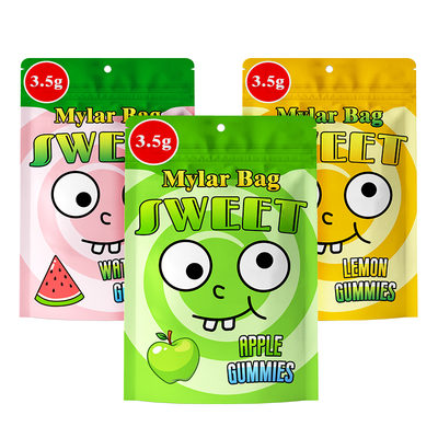 Custom Logo Gummy Candy Stand-Up Pouch Many Different Fruit Flavors Candy Gift Bags Resealable Custom 3.5 Candy Bags