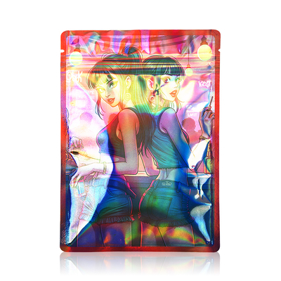Manufacturer Direct Sale Custom Size 3.5g 7g 14g 28g Holographic Mylar Bags Edible Shape High Tolerance Gummy Candy Mylar Bags