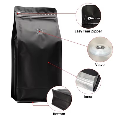 Custom Printed Logo 8 Side Seal Food Snack Packaging Aluminum Plastic Zipper Stand Bag Flat Bottom Coffee Beans Tea Bag