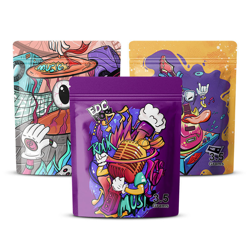 Packaging Die Cut Heat Seal Resealable Stand up Pouch Food Printed 3.5G Pouches Aluminum Plastic Ziplock Custom Mylar Bags