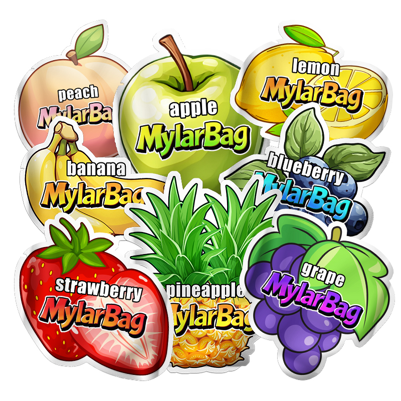 Hot Sell Edible Shape Smell Proof Pouches Resealable Irregular Fruits Shape Plastic Packaging Die Cut Mylar Bags