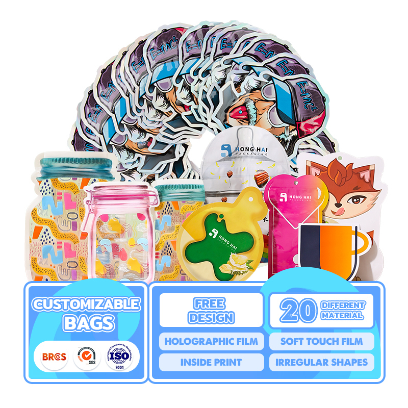 Custom Printed 3.5 Smell Proof Die Cut Ziplock Stand up Pouches Mylar Bags