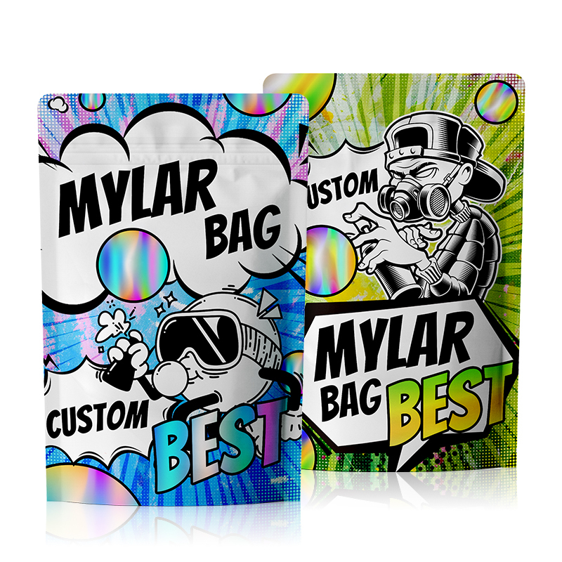Hot Sell Good Quality Holographic Custom Mylar Bag Smell Proof Plastic Packaging Laminated Custom Printed Mylar Bags