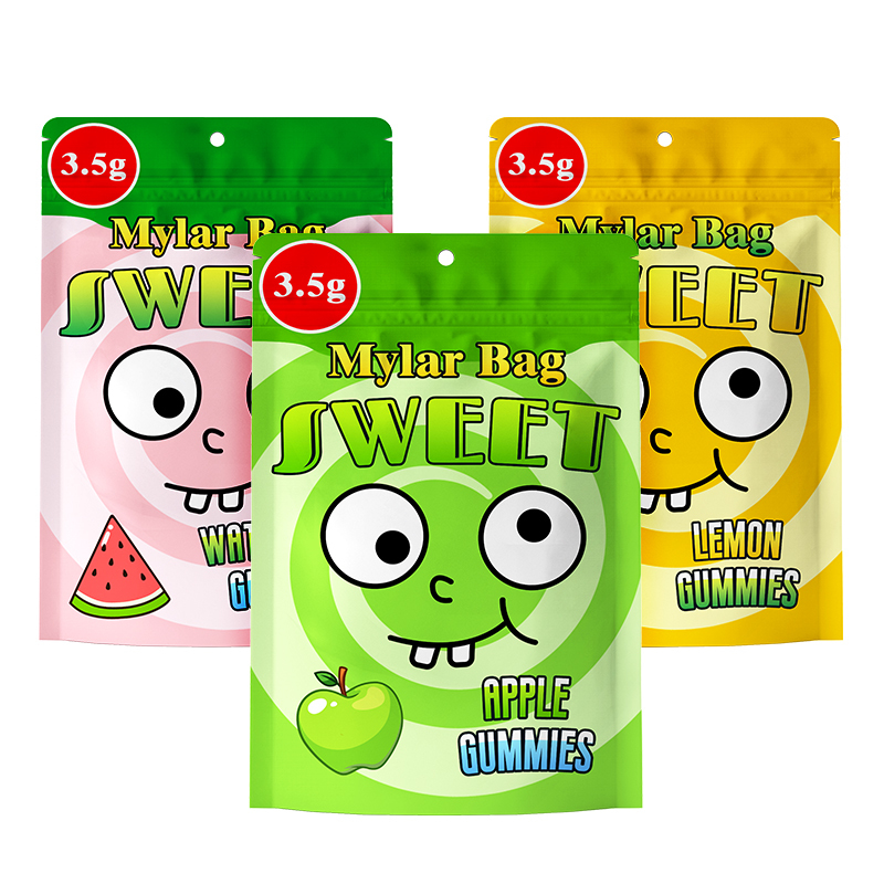 Custom Logo Gummy Candy Stand-Up Pouch Many Different Fruit Flavors Candy Gift Bags Resealable Custom 3.5 Candy Bags